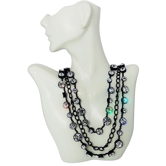 Betsey Johnson Black Icy Crystal Rhinestone Long Necklace 38" Iconic Jet Setters - Picture 3 of 12